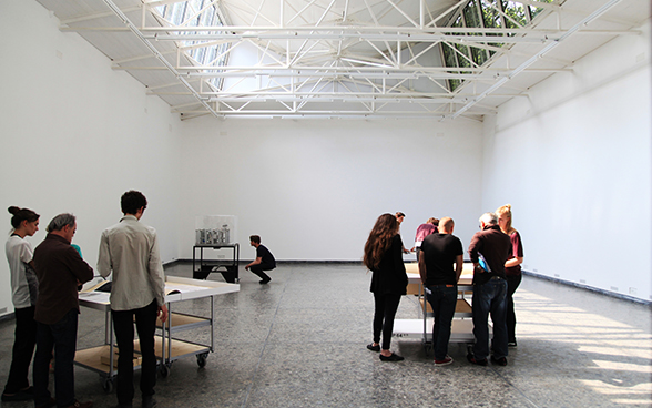 Studio at the Venice Biennale with visitors