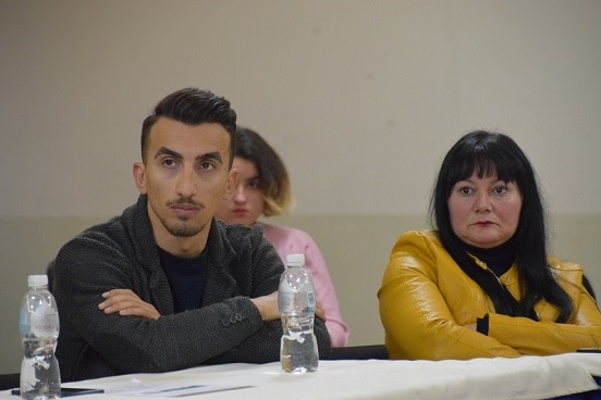 Activists and municipal councillors during the presentation of the online application for municipal budget participation, Vlora, Albania