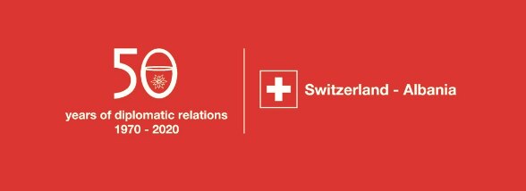 Logo of the 50th anniversary of diplomatic relations between Switzerland and Albania