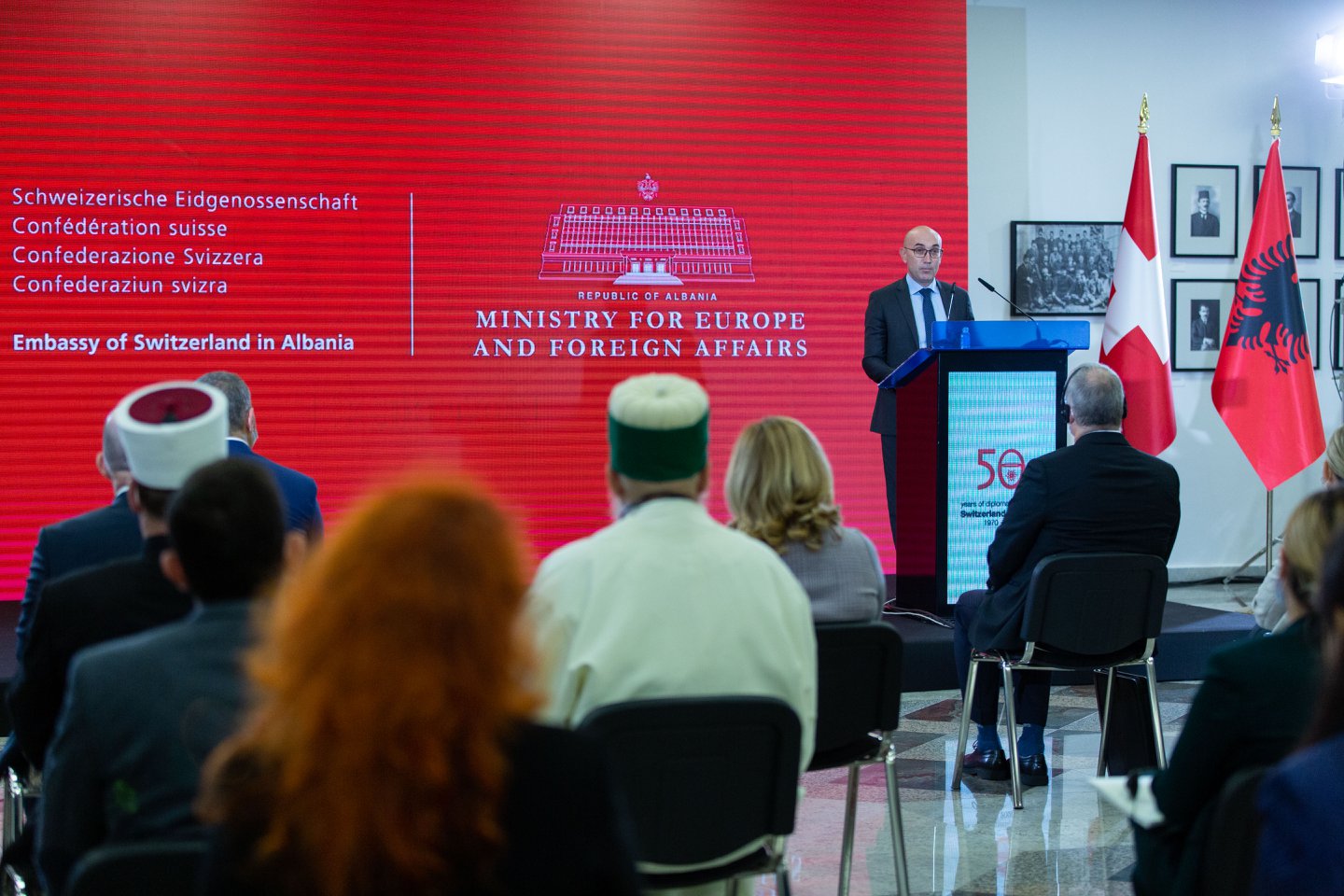 Key moments from the event on celebrating 50 years of Swiss-Albanian official relations, organised by the Embassy of Switzerand and Albania's Ministry for Europe and Foreign Affairs on 29.09.2020. 