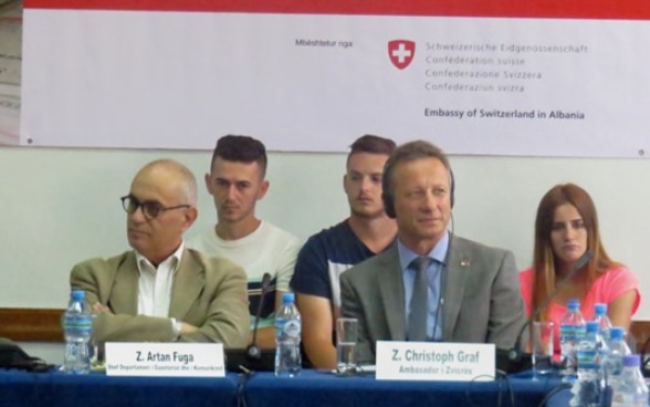 Swiss Ambassador in Albania Christoph Graf at the conference on media and youth employment in Tirana