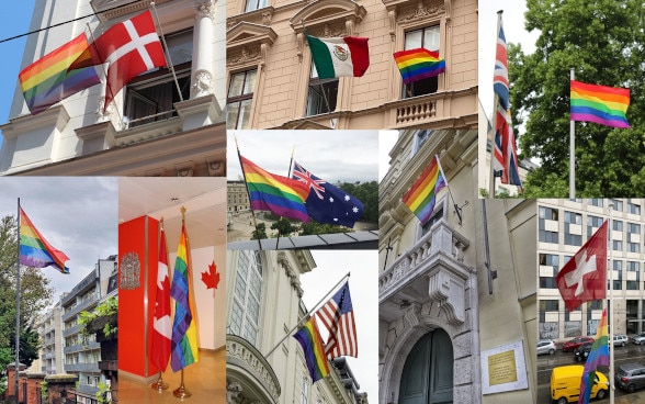 Botschaften in Wien hissen anlässlich des IDAHOBIT 2021 die Regenbogenfahne