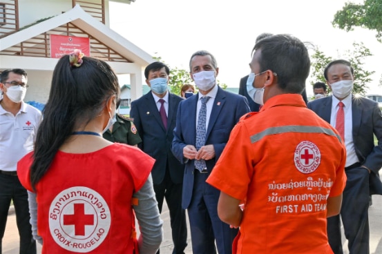 partSwiss Foreign Minister’s visit to the Lao Red Cross managed quarantine centres for migrant returnees, Vientiane, Laos.
