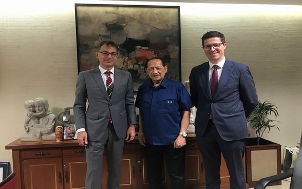 Ambassador Alain Gaschen and Deputy Head of Mission Mathias Domenig with Hon. Arsenio “Nick” Lizaso, Chairman of the National Commission for Culture and the Arts (NCCA) and President of the Cultural Center of the Philippines (CCP)