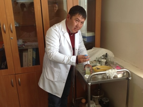 Dr. Almaz during his work in Health center in Murgab