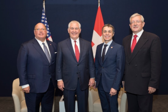 Ambassador of the United States of America to Switzerland Ed McMullen, U.S. Secretary of State Rex Tillerson, Federal Councilor Ignazio Cassis, Ambassador of Switzerland to the United States of America Martin Dahinden