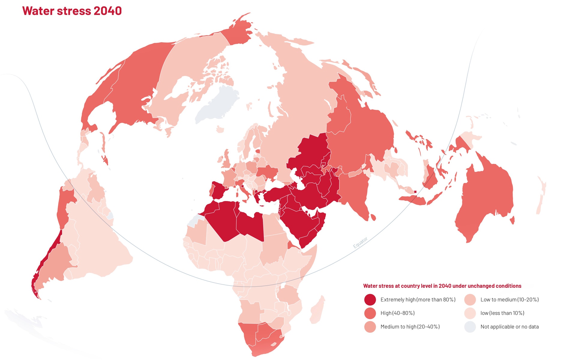 Global distribution of water scarcity expected in 2040 at country level.