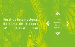 Poster advertising the 33rd Fribourg International Film Festival; white writing on a green background with a butterfly pattern.