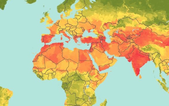 Weltkarte mit den am meisten vor Wasserknappheit gefährdeten Regionen