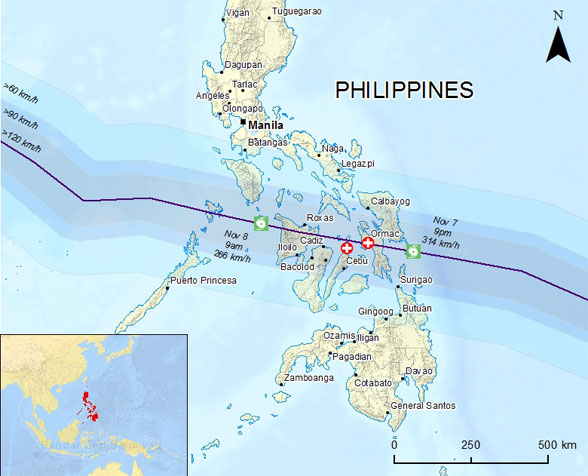 Le zone colpite dal tifone Haiyan.