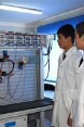 A teacher and three apprentices standing in front of an electrical panel