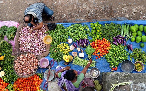 Mercado con muchas verduras.
