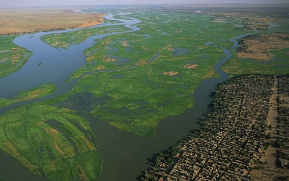 A bird's-eye view of a water landscape