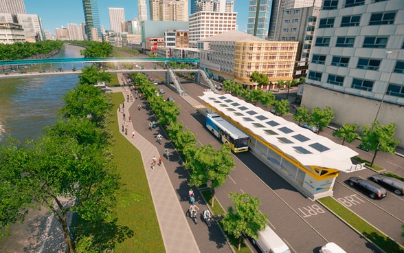 Rendering della futura linea di transito di autobus in Vietnam.