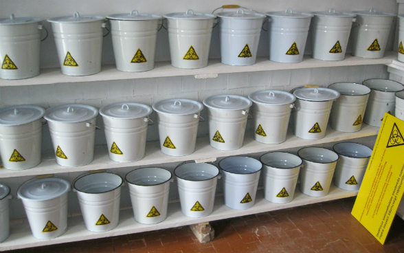 All containers are placed in a dedicated area.