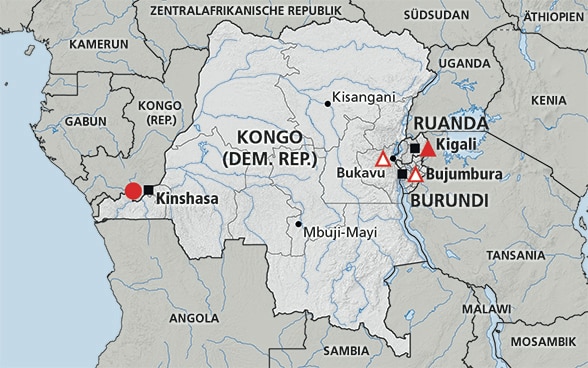 Karte der Region Grosse Seen (Ruanda, Burundi, Kongo)