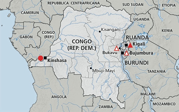 Cartina della regione dei Grandi Laghi (Ruanda, Burundi, Congo)