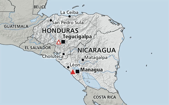 Mapa de la región América Central (Nicaragua, Honduras)