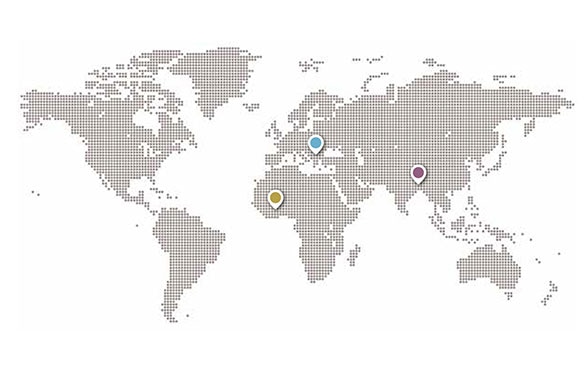 Cartina del mondo: i puntini indicano le zone d'impiego della DSC