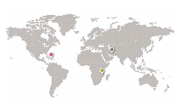 World map with dots indicating the regions where the SDC is active. 