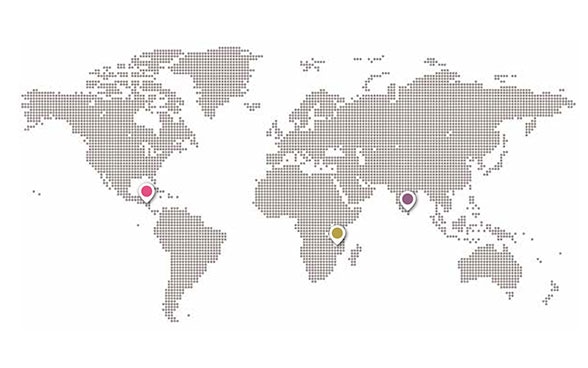 Cartina del mondo: i puntini indicano le zone d'impiego della DSC.