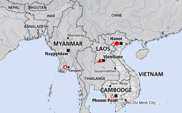Carte de la région du Mékong (Laos, Vietnam, Cambodge, Myanmar)