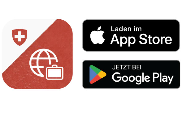 Logo von Travel Admin, App Store und Google Play