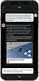 L’image montre un écran de smartphone affichant la fonction de messagerie instantanée de l’application SwissInTouch. 