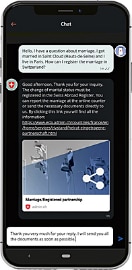 The image shows a smartphone displaying the app's chat feature.