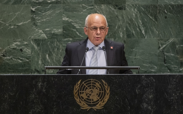 Le président de la Confédération, Ueli Maurer présente les priorités de politique extérieure défendues par la Suisse dans le cadre de l’ONU devant l’Assemblée générale de l’ONU. 