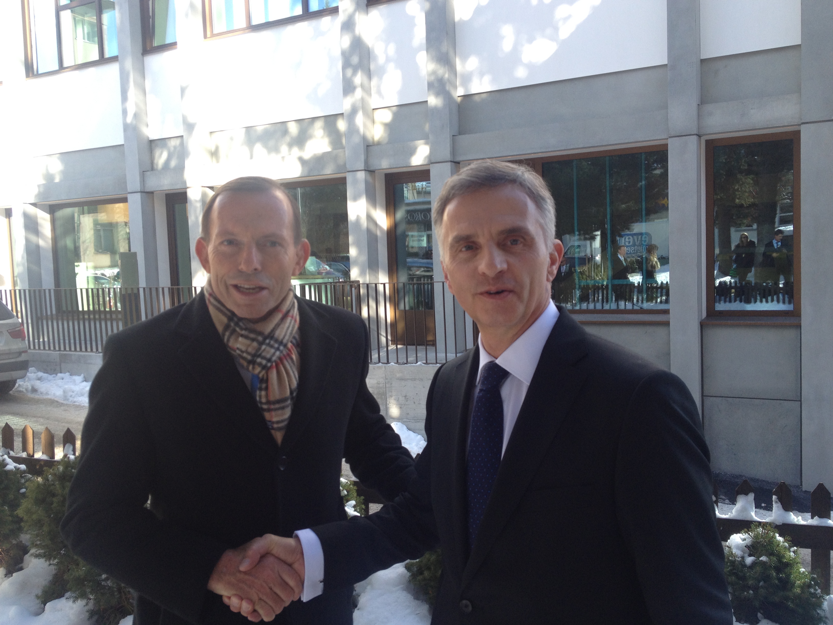 President of the Confederation Didier Burkhalter and Australia's prime minister, Tony Abbott.