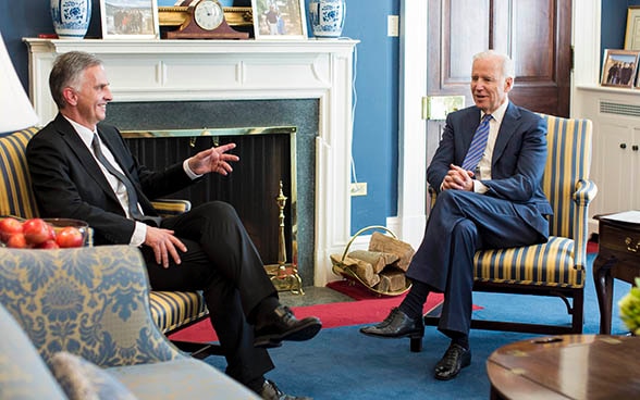 The vice president of the United States, Joe Biden, receives the President of the Swiss Confederation, Didier Burkhalter, at the White House 