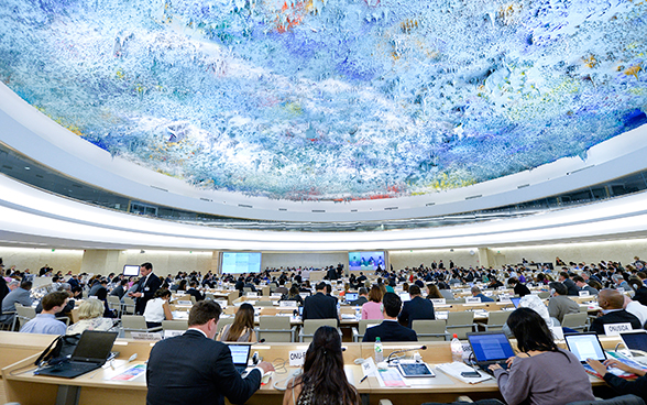  La salle des droits de l’homme au siège de l’ONU à Genève. 