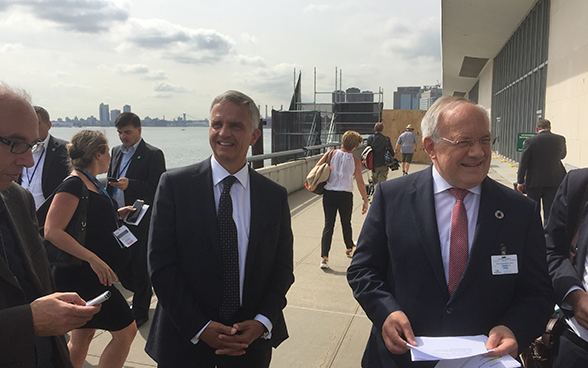 Il presidente della Confederazione Johann N. Schneider-Ammann e il consigliere federale Didier Burkhalter partecipano all’Assemblea generale dell’ONU a New York.