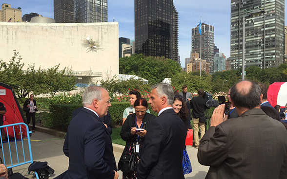 Il presidente della Confederazione Johann N. Schneider-Ammann e il consigliere federale Didier Burkhalter partecipano all’Assemblea generale dell’ONU a New York.