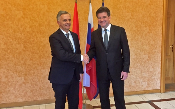 Federal Councillor Didier Burkhalter with the Slovak Minister of Foreign Affairs, Miroslav Lajcak. © FDFA