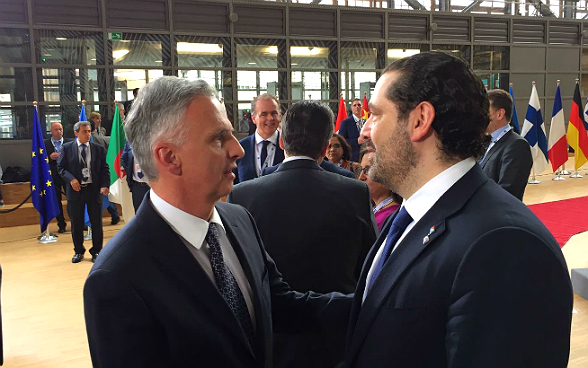 Il consigliere federale Burkhalter incontra il primo ministro libanese Saad Hariri durante la conferenza sulla Siria.