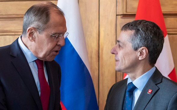 Rencontre entre le chef du DFAE Ignazio Cassis et son homologue russe Sergeï Lavrov pour un entretien bilatéral.