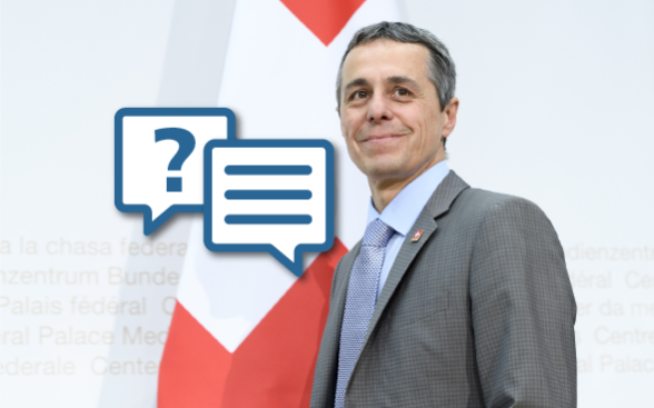 A portrait picture of Federal Councillor Cassis with a graphic motif referring to an interview.