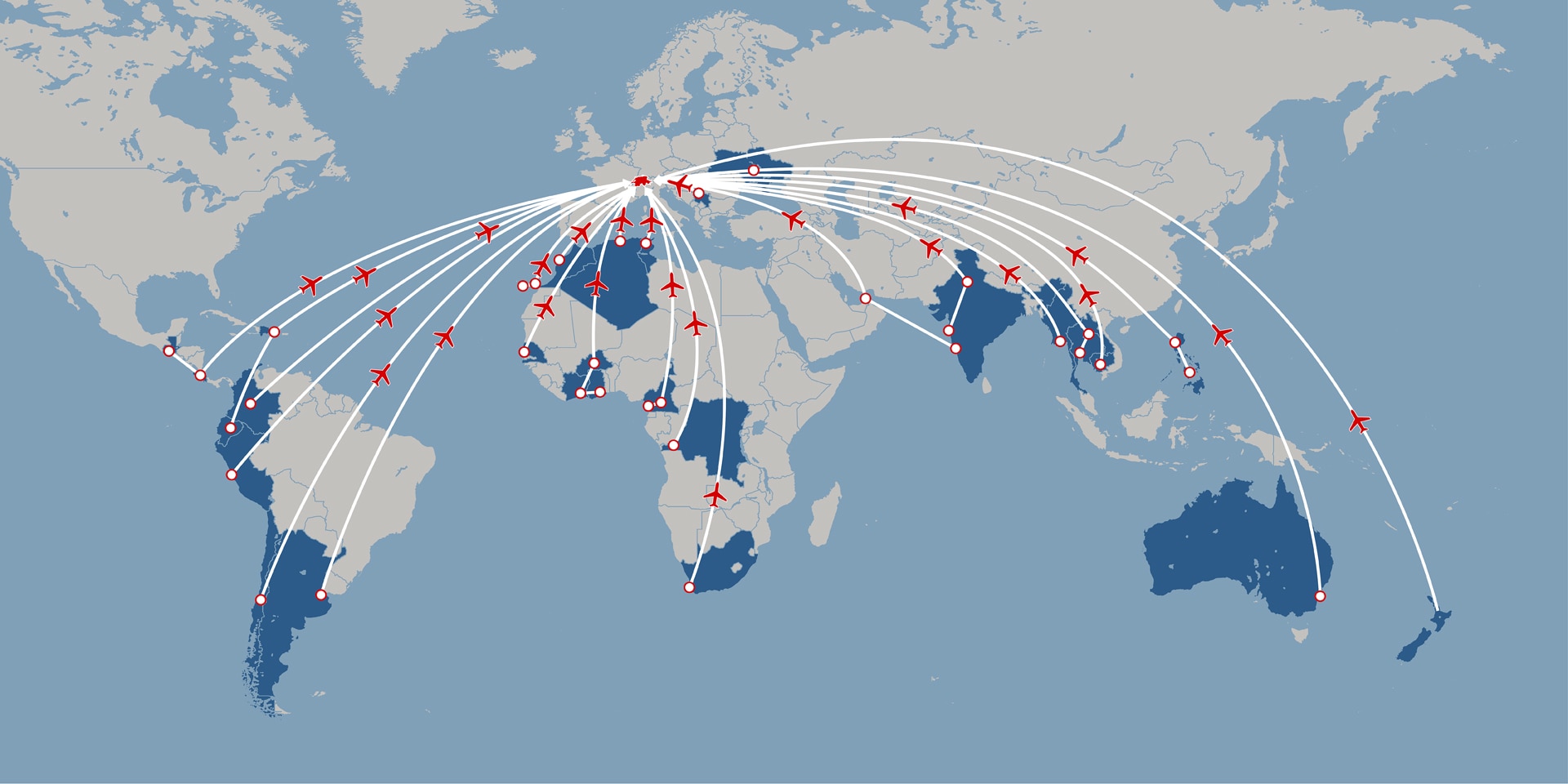 Graphique avec une carte du monde montrant les destinations des vols.