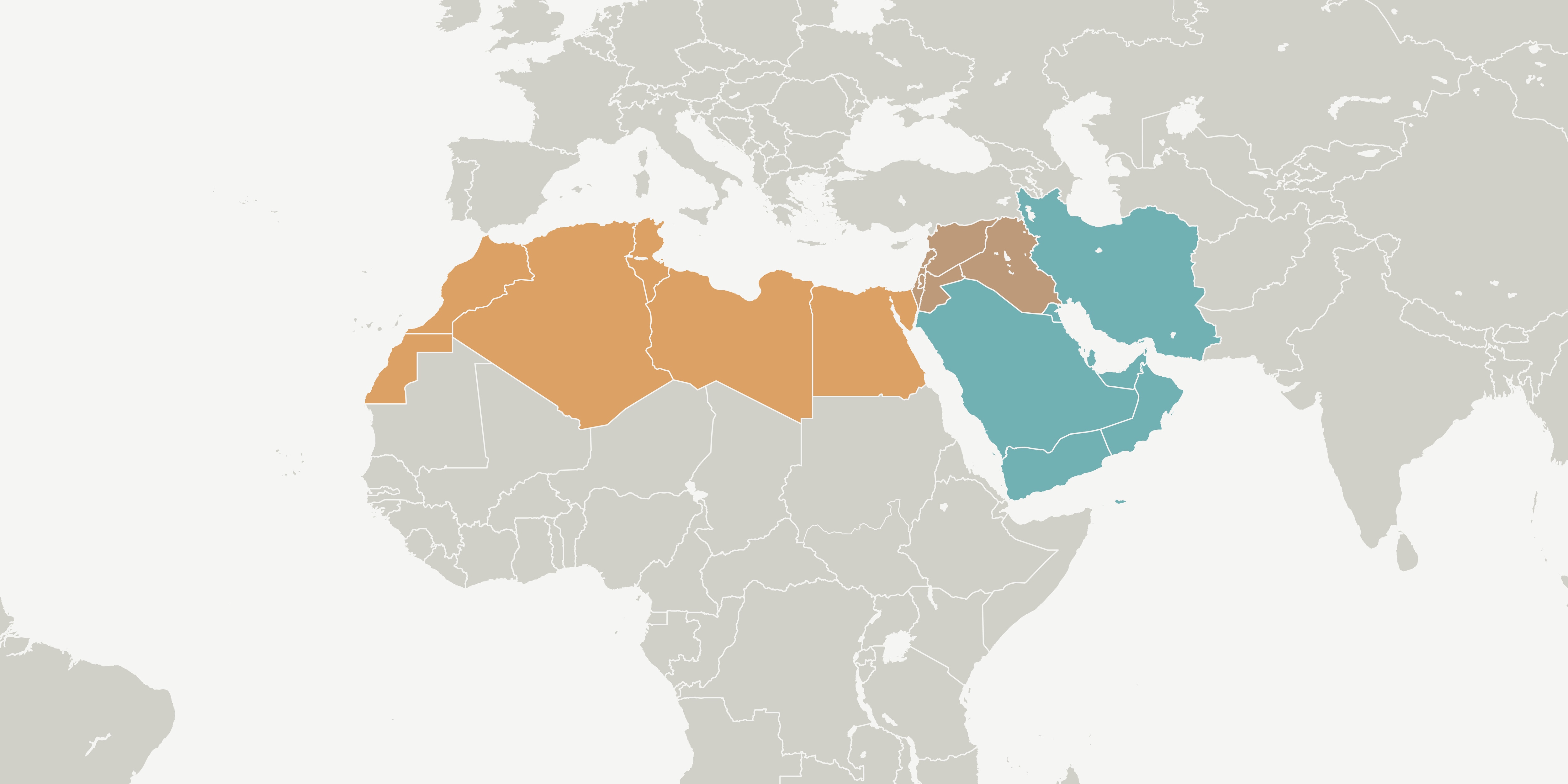 A graphic shows the three sub-regions: North Africa, Near East and the Arabian Peninsula and Iran