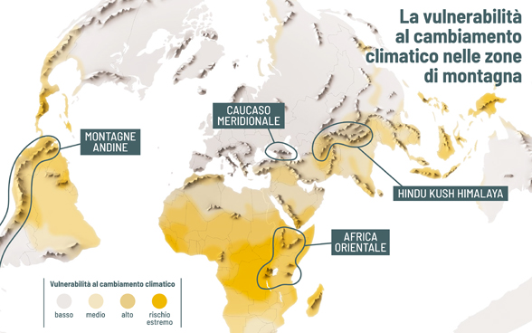 Planisfero con evidenziate le regioni montanea