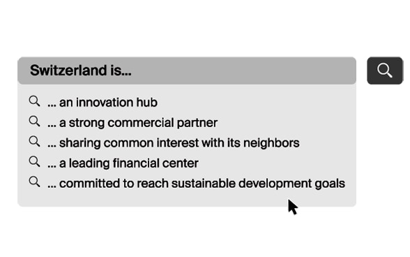  Diagram listing the five areas in which Switzerland is known abroad.