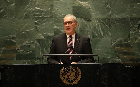 Le président de la Confédération Parmelin prononce le discours officiel de la Suisse lors de l’Assemblée générale de l’ONU.