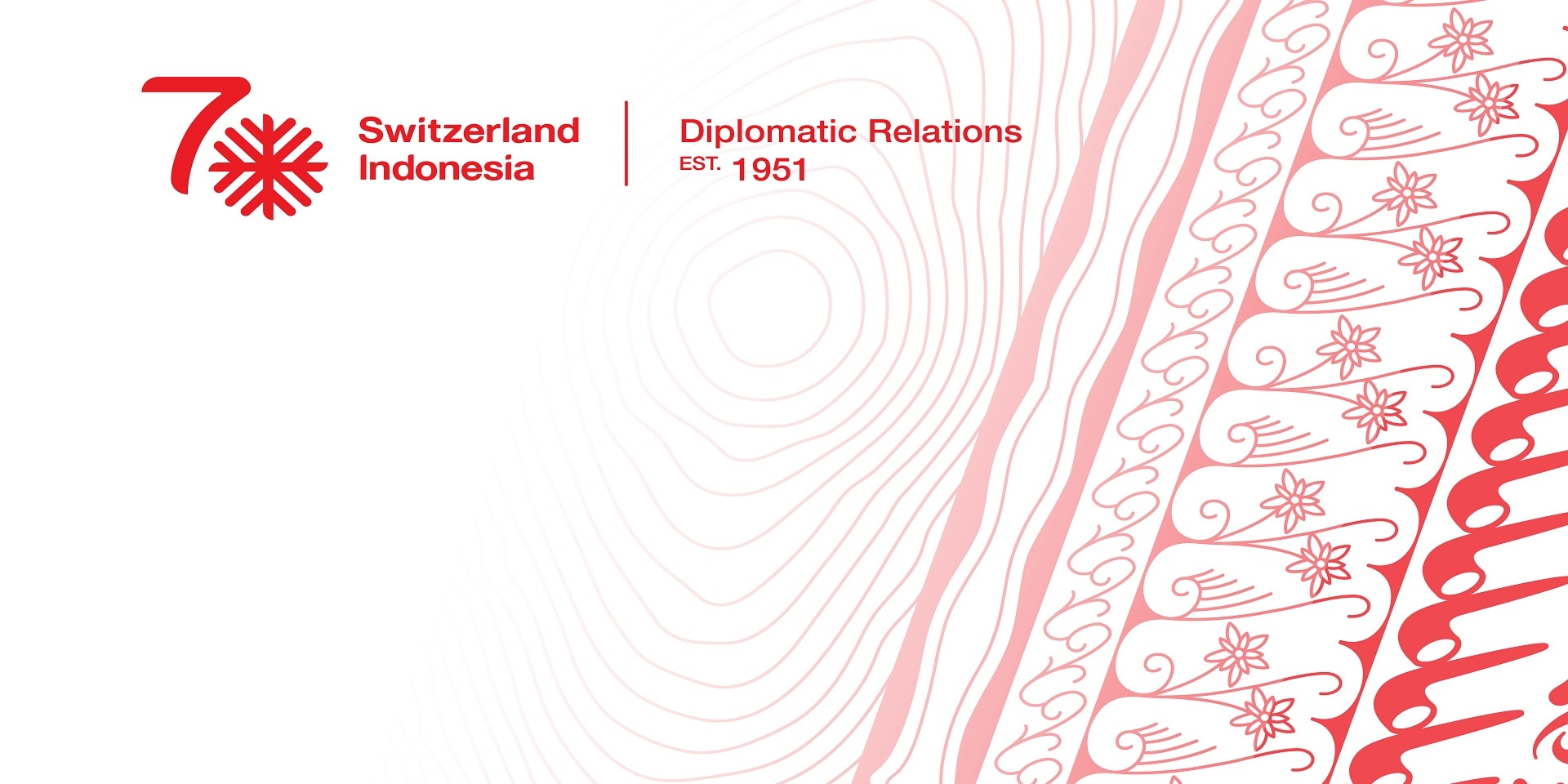 Le logo utilisé pour le 70e anniversaire des relations diplomatiques combine des symboles suisses et indonésiens et évoque l’amitié entre les deux pays.