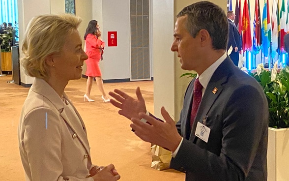 Bundespräsident Ignazio Cassis und EU-Kommissionspräsidentin Ursula von der Leyen im Gespräch.