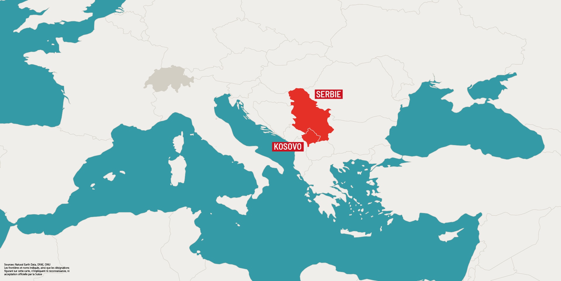 Une carte illustre les frontières entre la Serbie et le Kosovo.