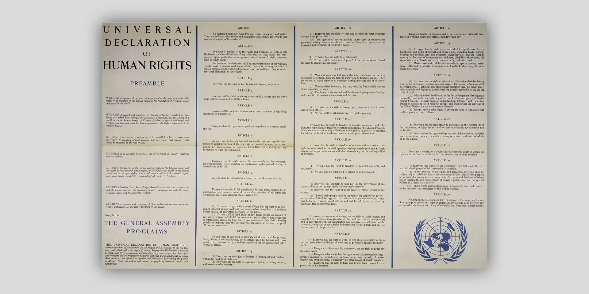 Testo della Dichiarazione universale dei diritti umani.