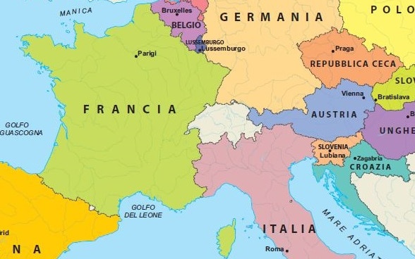 Carta dell’Europa centrale con la Svizzera e i suoi Paesi confinanti.
