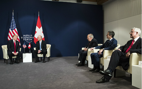 Incontro del presidente della Confederazione Berset con la delegazione svizzera e il presidente degli Stati Uniti Trump.